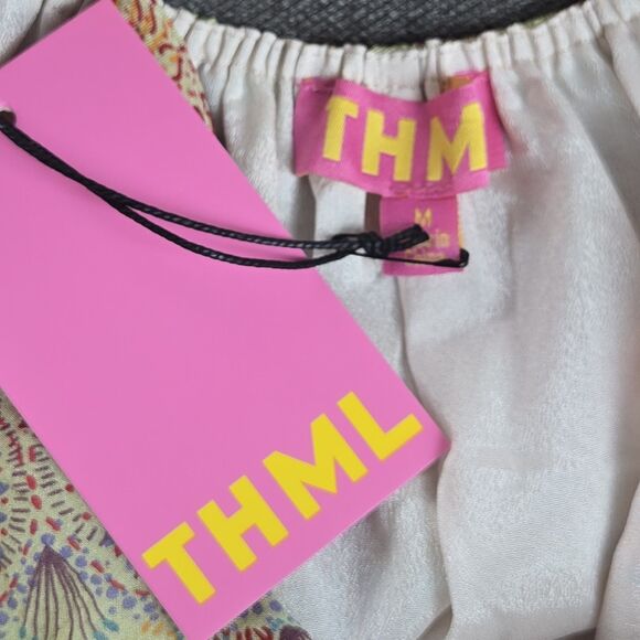 THML Dress M Orange Yellow Floral Colorblock Midi - Picture 8 of 9